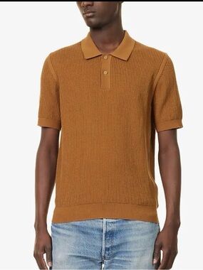Sunspel Men's Short-Sleeve Polo Knit Shirt — Camel XXL